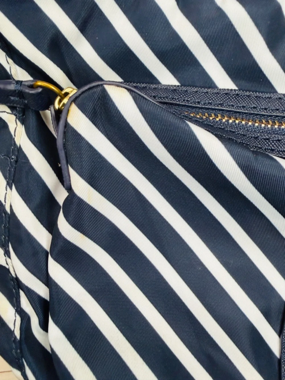 Tory Burch Navy and White Striped Crossbody Bag